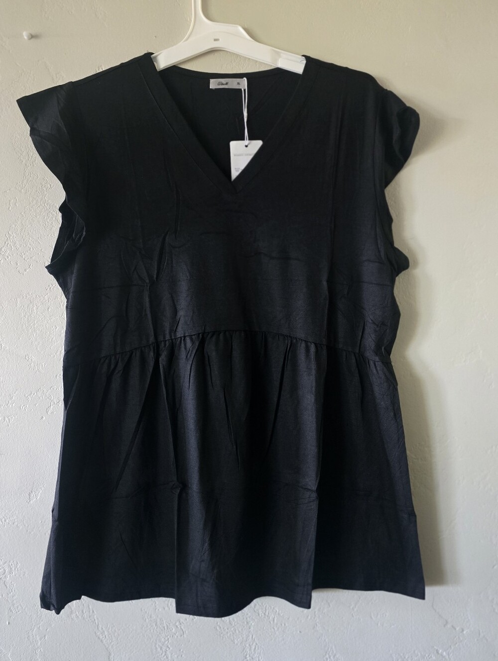 Black V-Neck Cap Sleeve Top